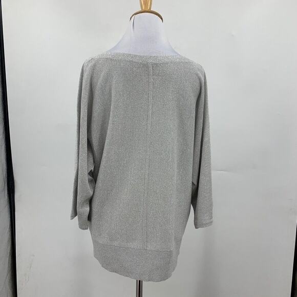 Talbots Blouse Womens LP Large Petite Silver Metallic Dolman Sleeve Split Seam - Picture 6 of 13